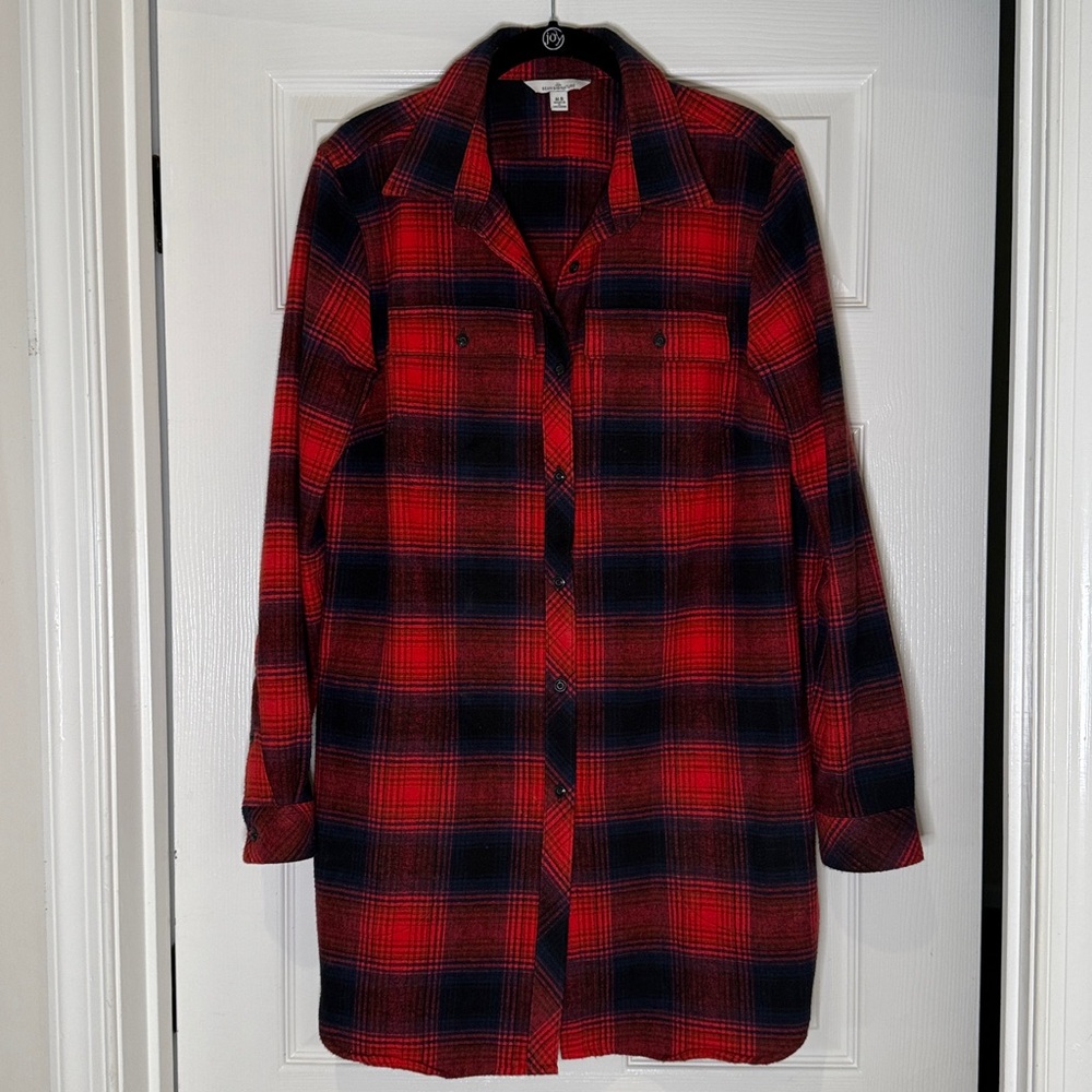 L.L. Bean Signature Red and Blue Plaid Chamois Tunic